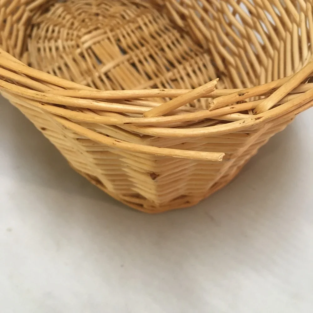 Wicker Basket Medium Natural Tan Oval Woven Willow Handle Cottagecore Farmhouse